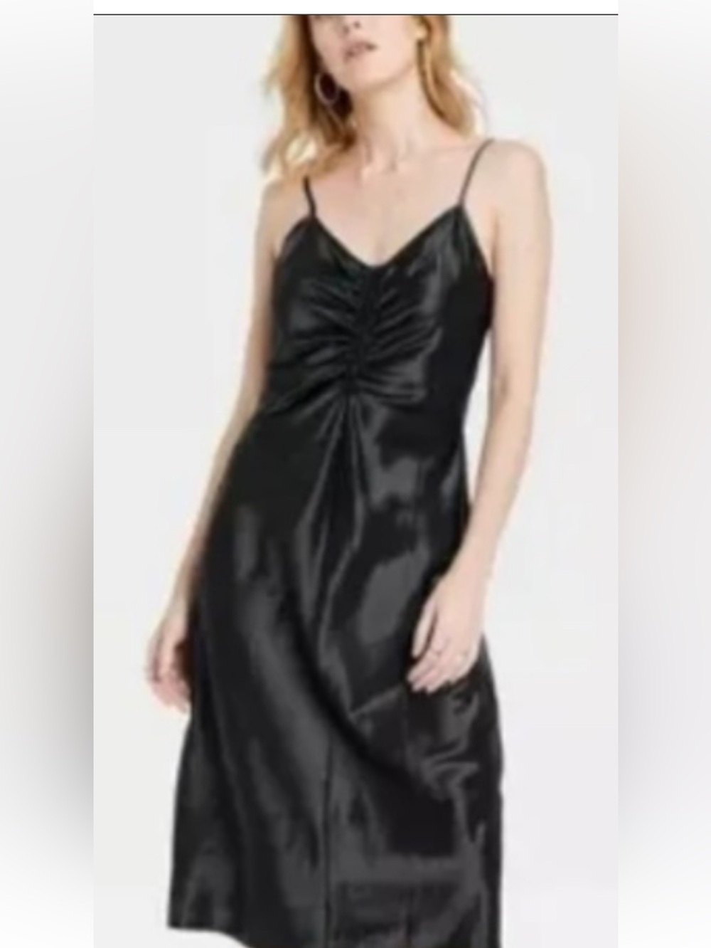 A NEW DAY Black Ruched Satin Slip Dress - Women size xs